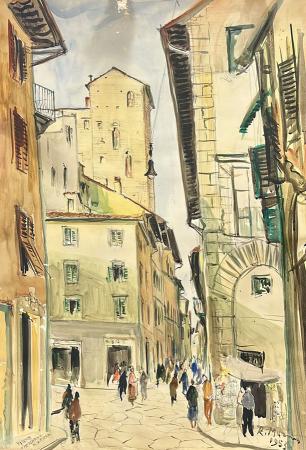 Art work by Rodolfo Marma Firenze, mercatino di S. Piero  - watercolor paper 